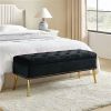 Mid-Century Modern End of Bed Storage Bench with Black Velvet Seat and Gold Legs