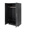 Bedroom Armoire Wardrobe Cabinet with Hanging Rail in Black Wood Finish