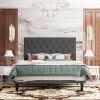 Full Size Adjustable Height Grey Linen Upholstered Platform Bed with Headboard