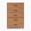 Modern Farmhouse Solid Wood 5 Drawer Bedroom Chest in Light Brown Finish