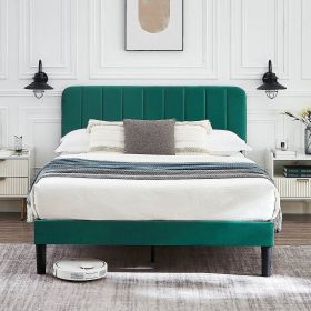 Full size Green Upholstered Platform Bed Frame with Headboard