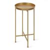 Classic Gold Finish Metal Round End Table Nightstand with Removable Tray Top