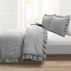 Full/Queen Grey White Stripe Ruffle Reversible 3 Piece Comforter Set