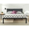 King size Metal Platform Bed Frame with Wood Slats and Upholstered Headboard