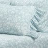 King Size Polyester Blue Ruffle Floral 6 Piece Sheet Set