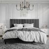 King size Black Velvet Upholstered Platform Bed Frame with Headboard
