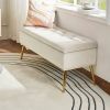 Mid-Century Modern Bed Storage Bench with Ivory Velvet Seat and Gold Legs