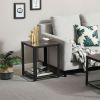 Modern Industrial Metal Wood Nightstand Side Table with Mesh Shelf