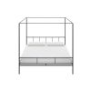 King size Dark Grey Metal Canopy Bed Frame with Headboard and Footboard