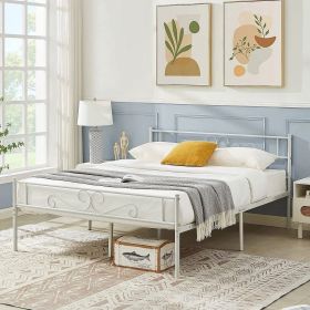 Queen White Metal Platform Bed Frame with Headboard and Footboard