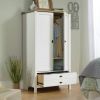 Farmhouse Bedroom Armoire Cabinet w/ Bottom Storage Drawer in White Wood Finish