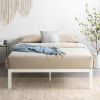 Twin XL size Wide-Slat White Metal Platform Bed Frame with Headboard Brackets