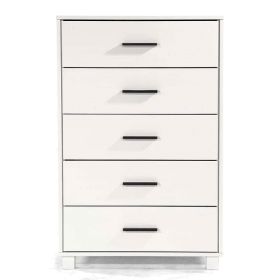 Modern Farmhouse Solid Wood 5 Drawer Bedroom Chest in White Wooden Finish