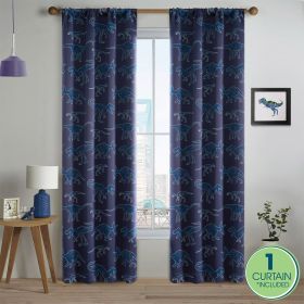 Glow-in-the-Dark Blackout Curtain Panel – Blue Dinosaur Print, 37" x 84", Light Blocking, 1 Panel