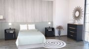 Myra Three Piece Bedroom Set, Aralia Drawer Dresser, Two Omaha Nightstands, Black / Light Oak
