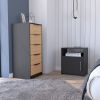 Patten Two Piece Bedroom Set, Egeo Five Drawer Dresser + Omaha Nightstand, Black / Light Oak