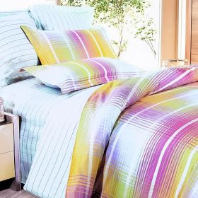 Blancho Bedding - [Golden Plaid] 100% Cotton 7PC Bed In A Bag (Full Size)