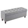 43 Inches 110*41*42cm Linen With Storage Copper Nails Bedside Stool Footstool Light Gray