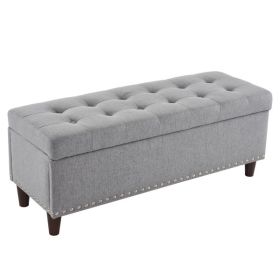43 Inches 110*41*42cm Linen With Storage Copper Nails Bedside Stool Footstool Light Gray