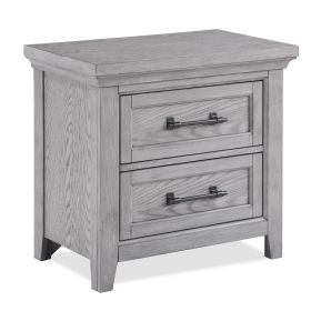 Light Gray Finish 1pc Two Drawers Nightstand Wooden Bedroom Furniture Metal Pull Furniture