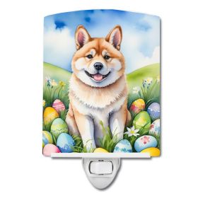 NEW Akita Easter Egg Hunt Ceramic Night Light Compact, UL-Certified, Ideal for Bedroom, Bathroom, Nursery, Hallway, Kitchen, 6x4x3, Multicolor