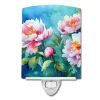 NEW Peonies in Watercolor Ceramic Night Light Compact, UL-Certified, Ideal for Bedroom, Bathroom, Nursery, Hallway, Kitchen, 6x4x3, Multicolor