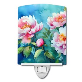 NEW Peonies in Watercolor Ceramic Night Light Compact, UL-Certified, Ideal for Bedroom, Bathroom, Nursery, Hallway, Kitchen, 6x4x3, Multicolor