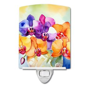 NEW Orchids in Watercolor Ceramic Night Light Compact, UL-Certified, Ideal for Bedroom, Bathroom, Nursery, Hallway, Kitchen, 6x4x3, Multicolor