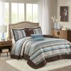 5 Piece Jacquard Quilt Set with Throw Pillows Blue King/Cal King