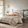 6 Piece Reversible Quilt Set with Throw Pillows Orange King/Cal King