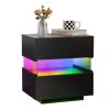 Nightstand with LED Lights, Adjustable Light Colors, Bedside Table, Side Table with 2 Drawers,Black