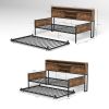 Twin Daybed with Trundle, Farmhouse Daybed Frame with Sliding Barn Door Headboard and Charging Station & LED Light for Bedroom and Guest Room