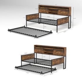 Twin Daybed with Trundle, Farmhouse Daybed Frame with Sliding Barn Door Headboard and Charging Station & LED Light for Bedroom and Guest Room
