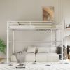 Metal Loft Bed Twin Size, Loft Bed Frame with Safety Guard Rails & Flat Ladder, Twin Loft Bed for Kids Teens Adults, White