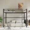Metal Loft Bed Twin Size, Loft Bed Frame with Safety Guard Rails & Flat Ladder, Twin Loft Bed for Kids Teens Adults, Black
