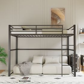 Metal Loft Bed Twin Size, Loft Bed Frame with Safety Guard Rails & Flat Ladder, Twin Loft Bed for Kids Teens Adults, Black