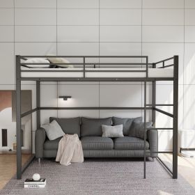 Metal Loft Bed Full Size, Loft Bed Frame with Safety Guard Rails & Flat Ladder, Twin Loft Bed for Kids Teens Adults, Black