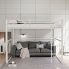 Metal Loft Bed Full Size, Loft Bed Frame with Safety Guard Rails & Flat Ladder, Twin Loft Bed for Kids Teens Adults, White