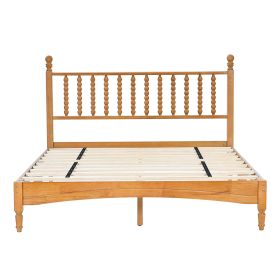 Queen Wood Bed Frame with Headboard, Solid Rubber Wood with Wood Central Supports, 1000 Lb Capacity, Easy Assembly, No Box Spring Needed, Rustic Oak