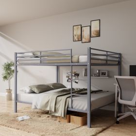 Full Over Full Bunk Bed, Heavy Duty Metal Bunk Bed Frame with Built-in Ladder and Safety Guard Rail, Low Metal Bunk Bed Frame for Kids