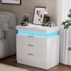 Nightstand with Charging Station and LED Lights,Night Stand with Sliding Top for Bedroom,Bedside Table with Drawers,Modern End Side Table