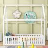 Full Size Wood House Bed with Fence and Door, White(Old SKU: WF303134AAK)