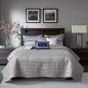 6 Piece Reversible Jacquard Quilt Set with Throw Pillows Navy Full/Queen