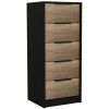 Patten Two Piece Bedroom Set, Egeo Five Drawer Dresser + Omaha Nightstand, Black / Light Oak
