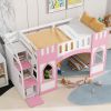 Twin Size Loft Bed with Storage Staircase and Window, Pink