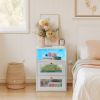 FCH White Hemp Surface Particle Board Changhong Glass 40*35*60cm 2 Drawers 1-Layer Bedside Table Wireless Charging + 2 USB + 2 sockets Light Strip RGB