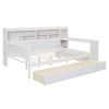 Wooden Full Size Daybed with Storage Shelves, Multi-functional Bed with Two Storage Drawers and Study Desk, Antique White (Old SKU: HL000089AAK)