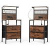 Set of 2 Nightstand with Fabric Drawers, Bedside Table with Charging Station and LED Lights, End Table with USB Ports & Outlets for Bedroom