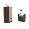 Patten Two Piece Bedroom Set, Egeo Five Drawer Dresser + Omaha Nightstand, Black / Light Oak