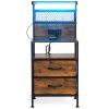 Set of 2 Nightstand with Fabric Drawers, Bedside Table with Charging Station and LED Lights, End Table with USB Ports & Outlets for Bedroom